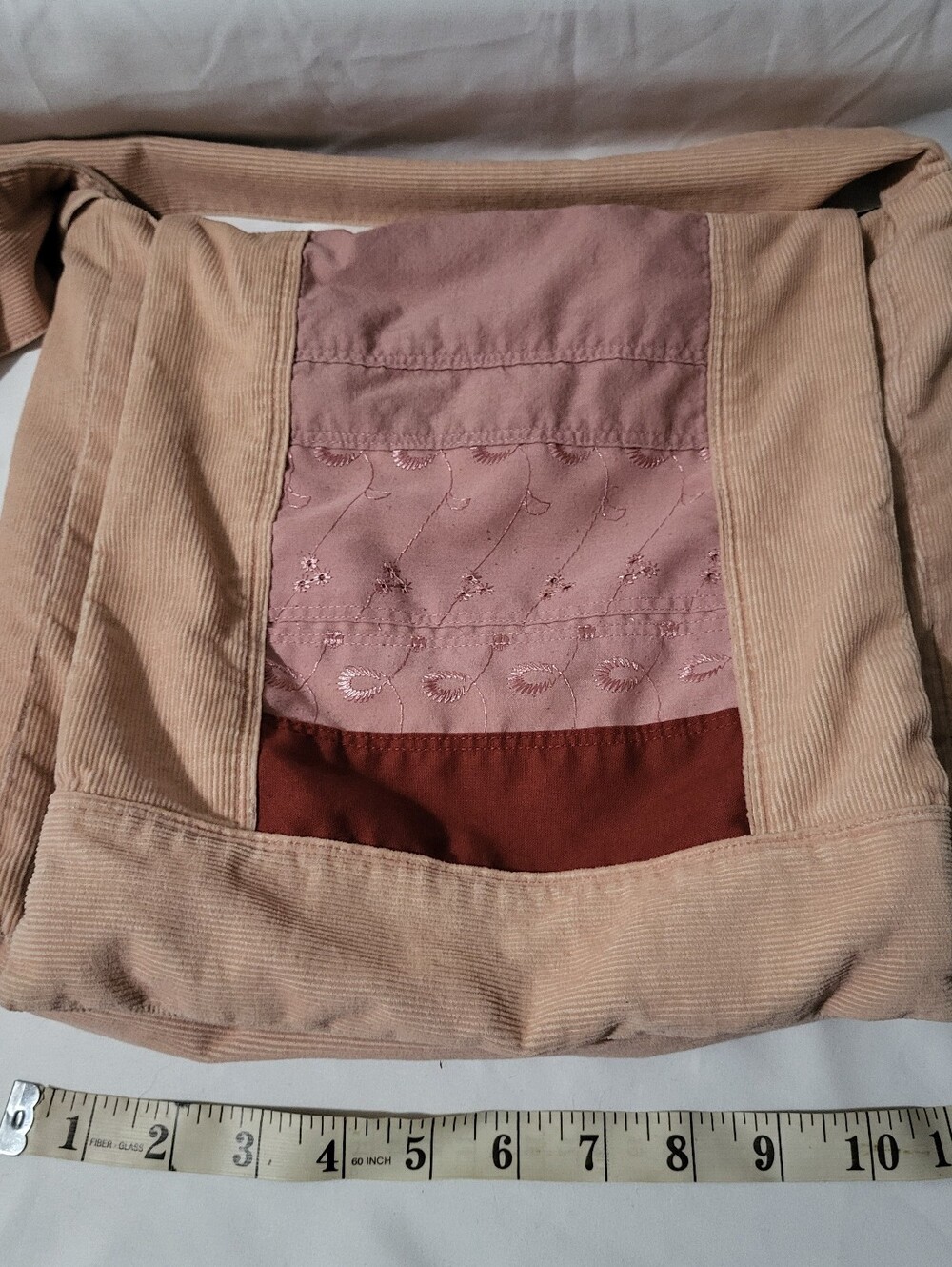 Pink Corduroy Doppelganger Handiwork Crossbody Messenger Bag